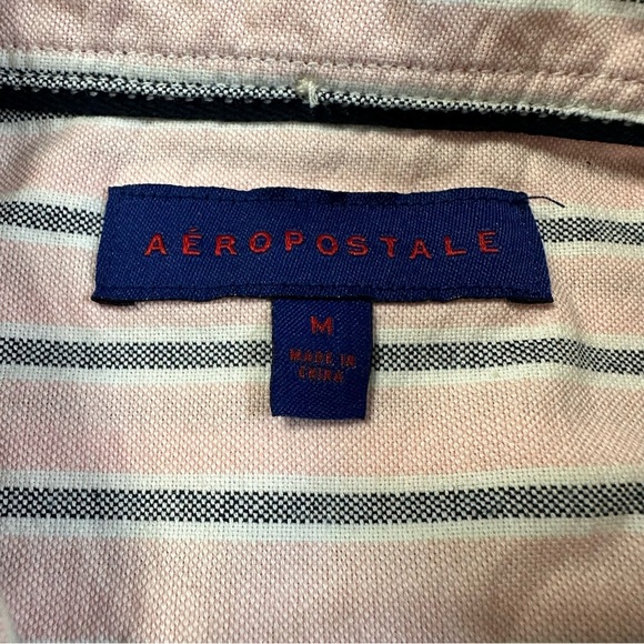 Aeropostale Y2K Men's Bottom Up Shirt Pink and Grey Stripes in Size M - Picture 8 of 12